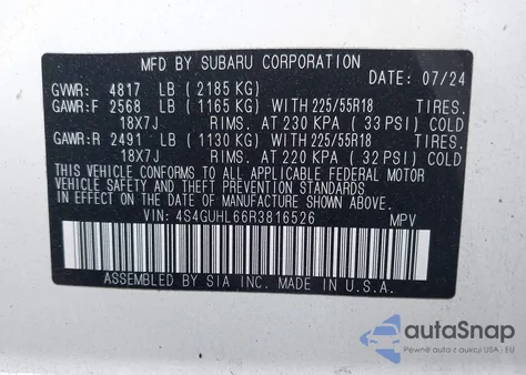 2024 Subaru Crosstrek Limited from USA, damaged, VIN 4S4GUHL66R3816526